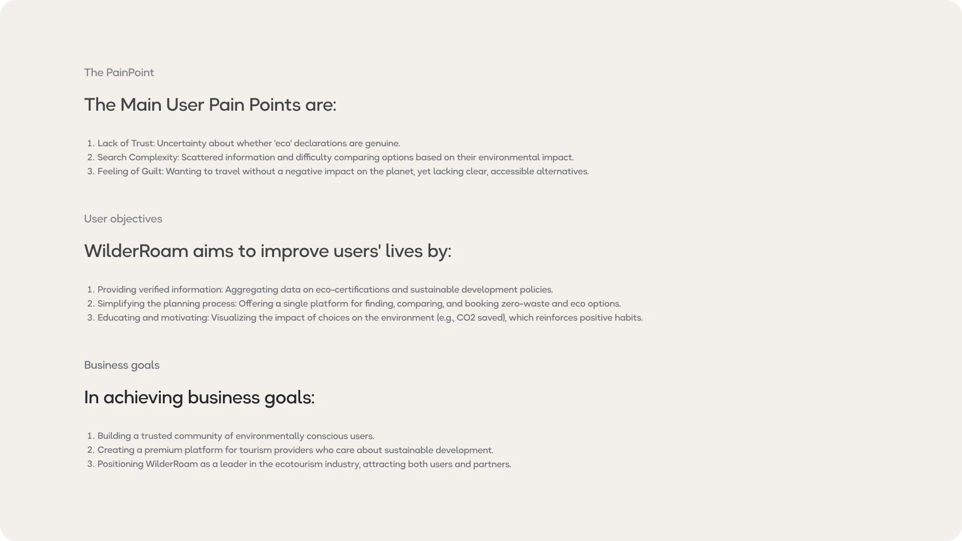 Wilder Roam - Pain Points & Goals